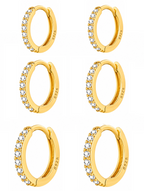 Trio Brinco Argola Pedra Zircônia F Ouro Garantia 8 10 12 Mm