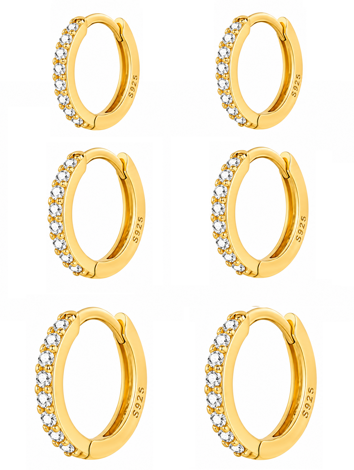Trio Brinco Argola Pedra Zircônia F Ouro Garantia 8 10 12 Mm