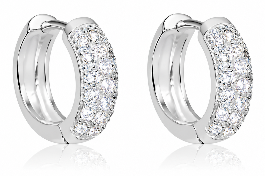 Brinco Argola Pedra Zirconia Prata Pequeno 8 Mm