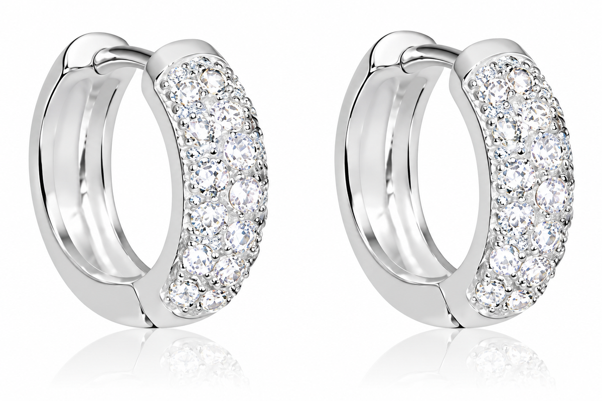 Brinco Argola Pedra Zirconia Prata Pequeno 8 Mm