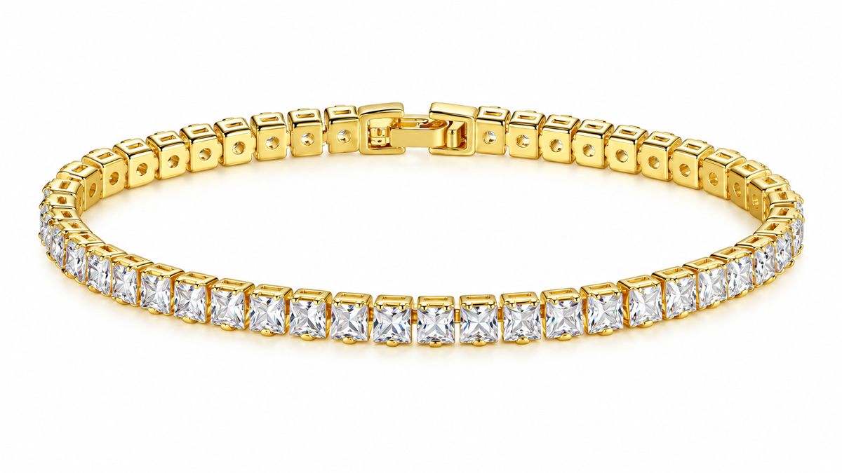 Pulseira Bracelete Riviera Zircônia Noiva Dourada Debutante
