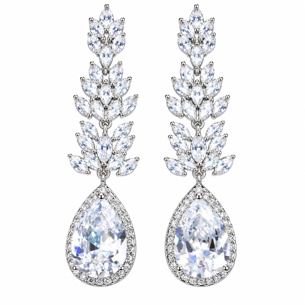 Brinco Noiva Zirconia Prata Pendurado Festa Debutante Luxo