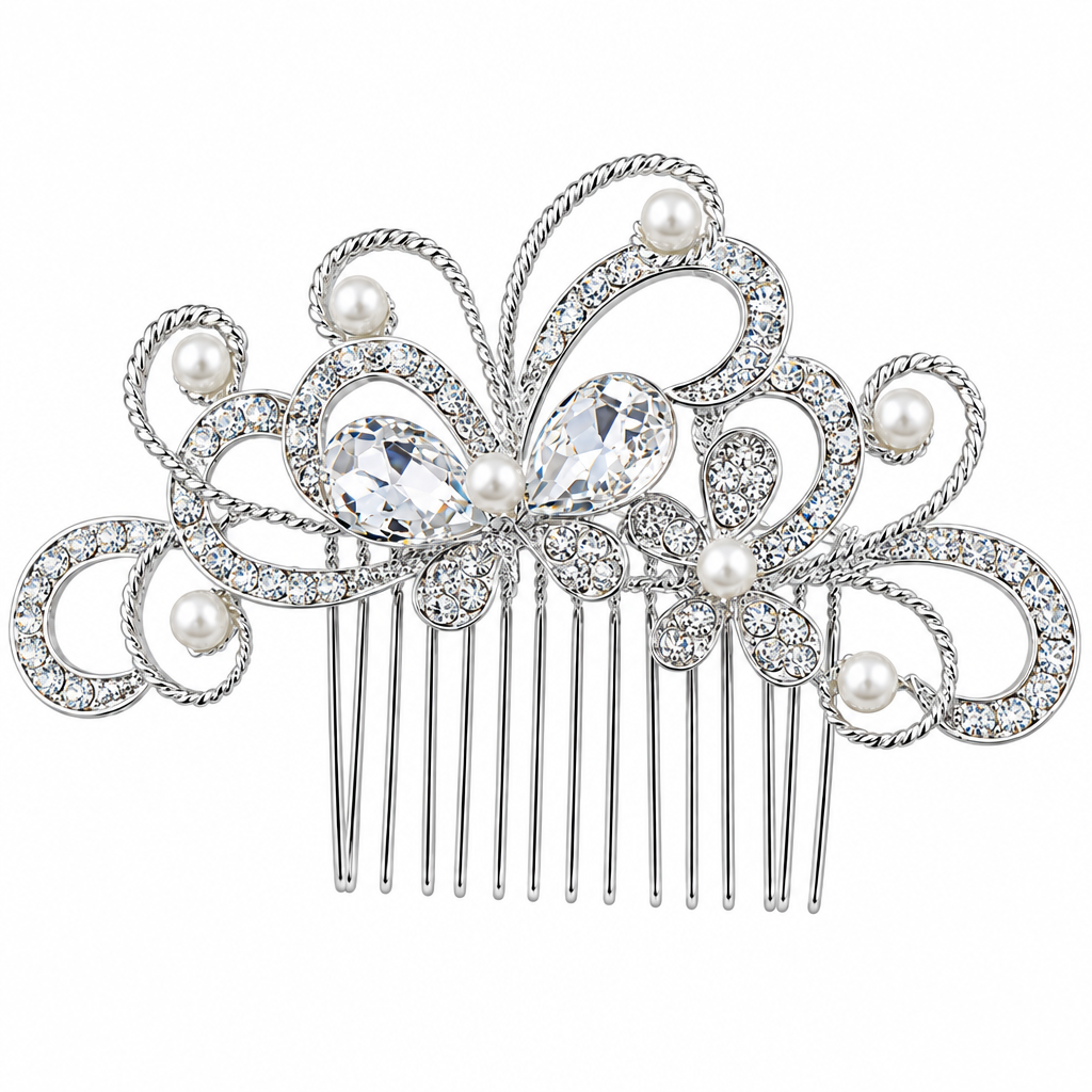 Arranjo Enfeite Cabelo Noiva Strass Perola Prata Debutante