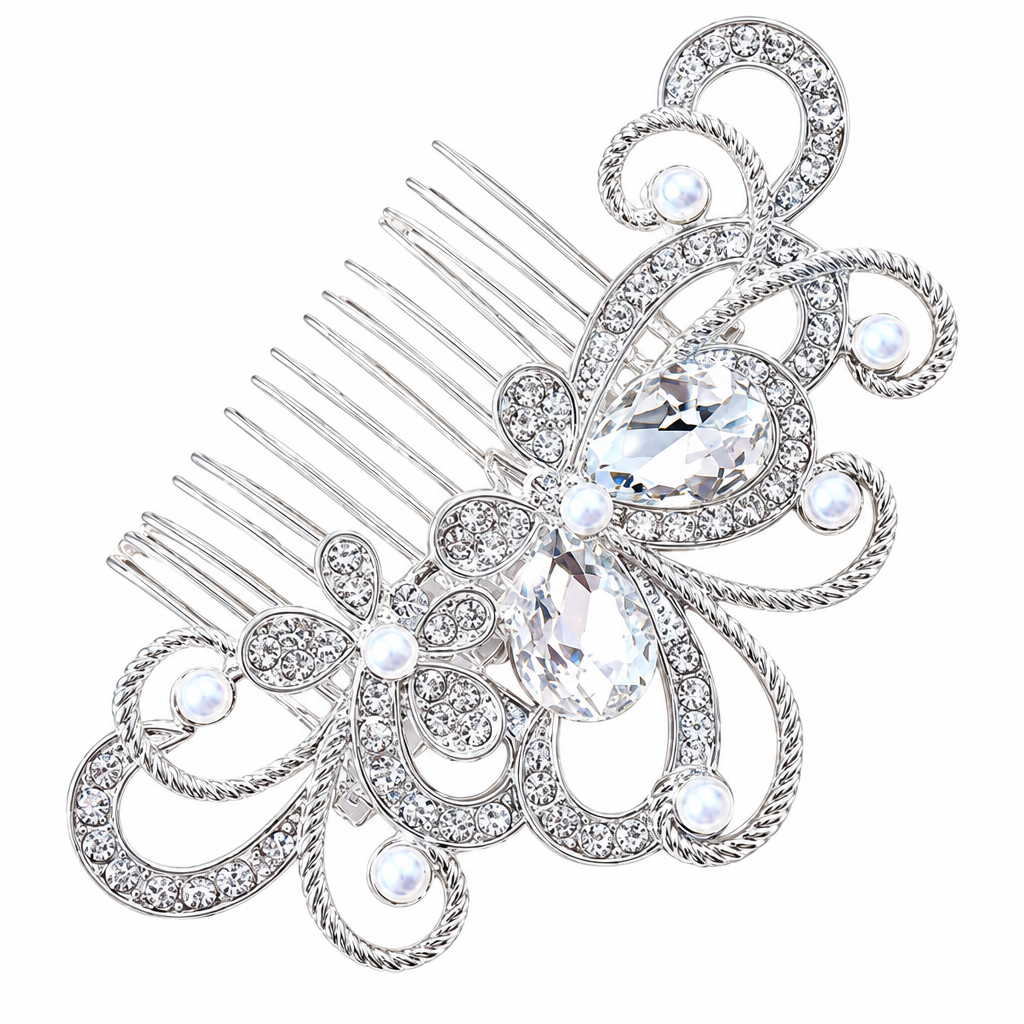 Arranjo Enfeite Cabelo Noiva Strass Perola Prata Debutante