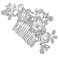 Arranjo Enfeite Cabelo Noiva Prata Strass Perola