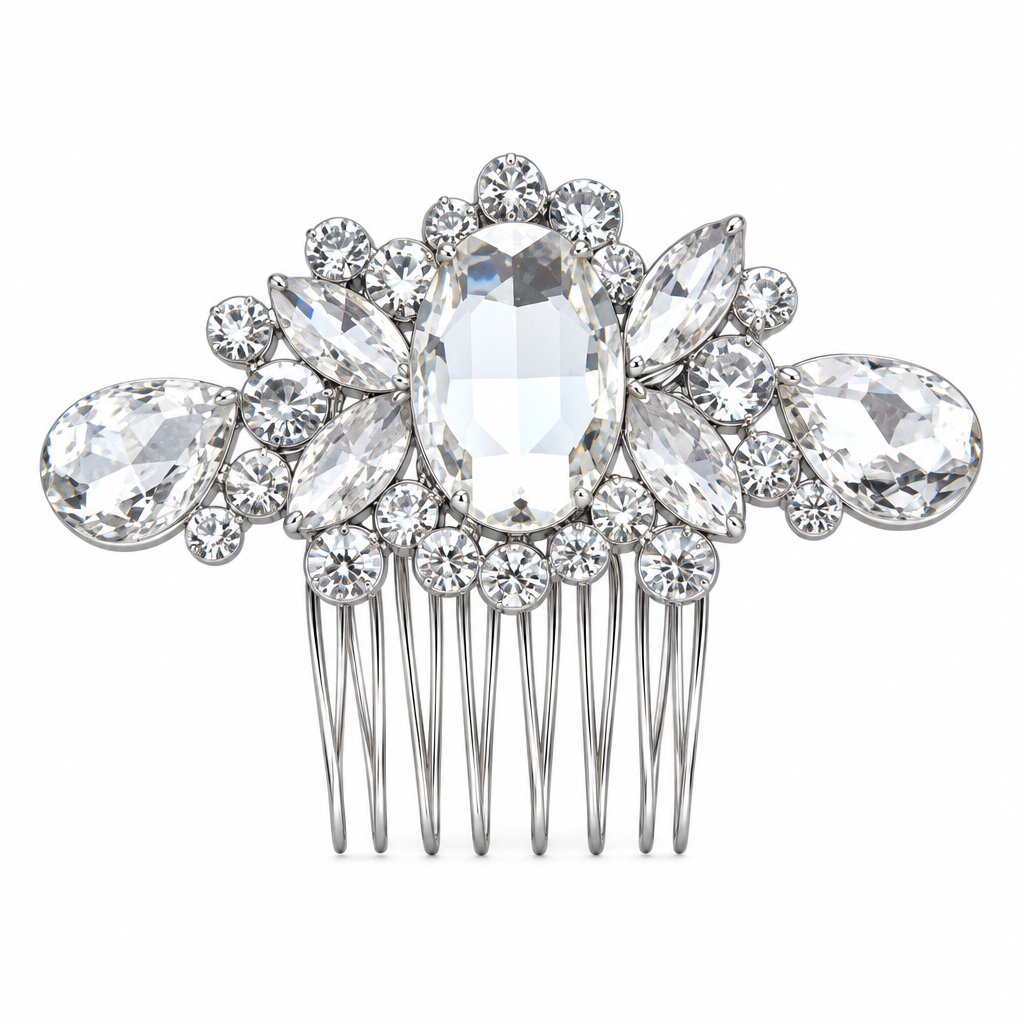 Arranjo Enfeite Cabelo Noiva Strass Cristal Prata Debutante