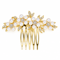 Arranjo Enfeite Cabelo Noiva Dama Dourado Strass Perola