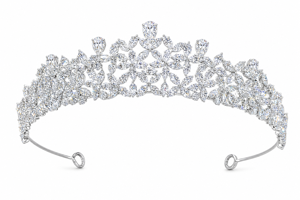 Coroa Tiara Porta Coque Cabelo Noiva Prata Pedra Zirconia