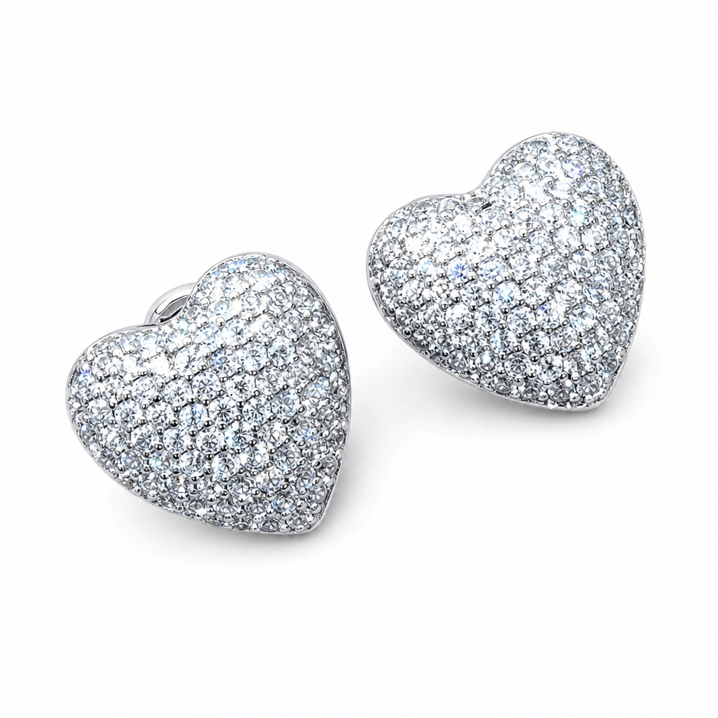 Brinco Noiva Festa Coração Pedra Zirconia  Folheado Ouro 18k