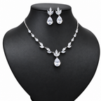 Conjunto Colar Brinco Noiva Pedra Zirconia Prata Gota Festa