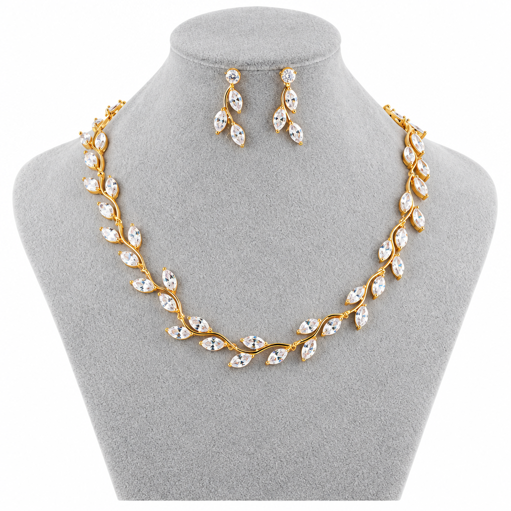 Conjunto Colar E Brinco Noiva Zircônia Dourado Festa