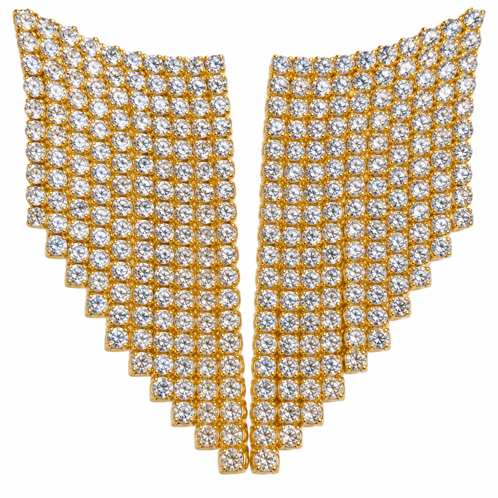 Brinco Ear Cuff Franja Noiva Pedra Zirconia Dourado Festa