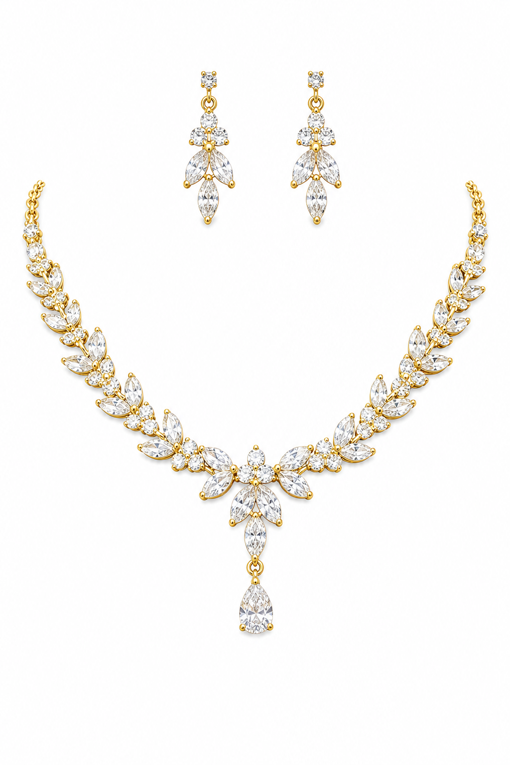 Colar E Brinco Noiva Zircônia Dourado Festa Debutante Luxo