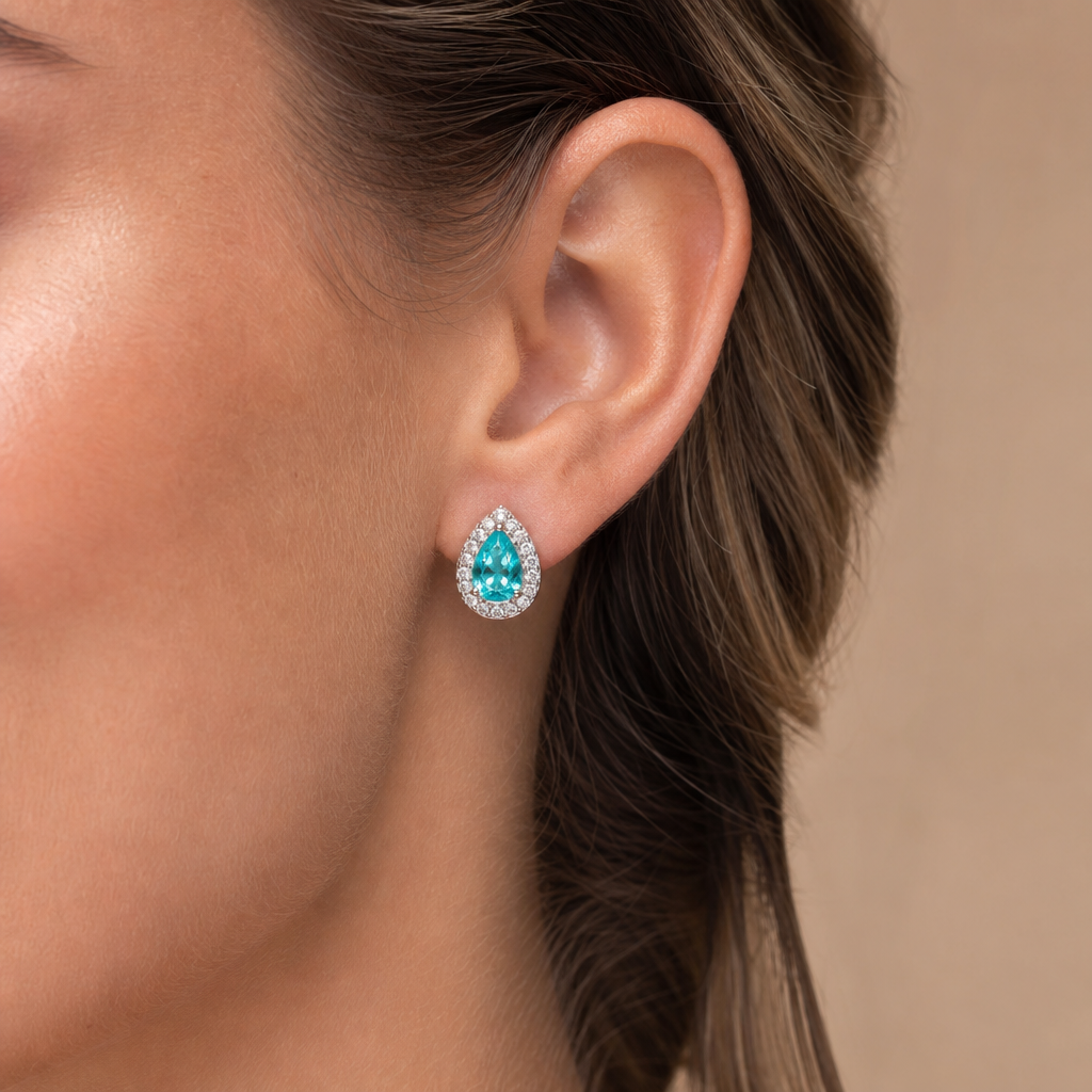 Brinco Pedra Zirconia Prata Gota Debutante Azul Claro Festa
