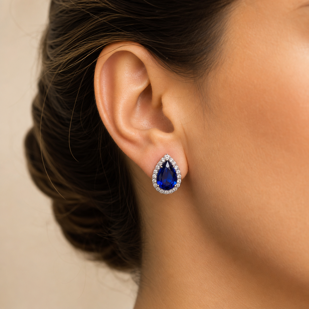 Brinco Pedra Zirconia Prata Gota Debutante Azul Claro Festa