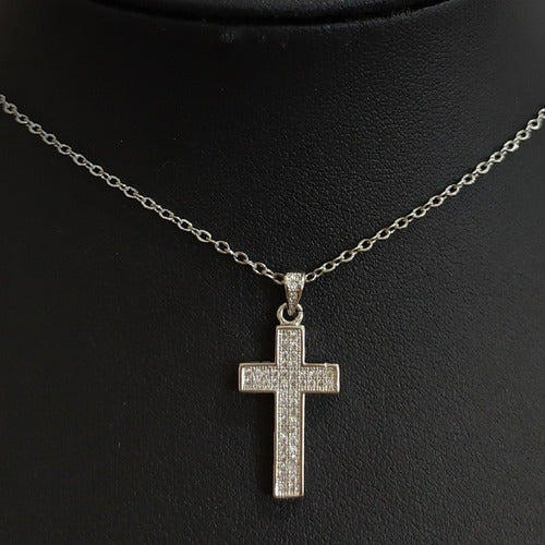 Colar Gargantilha Cruz Crucifixo Noiva Zirconia Prata
