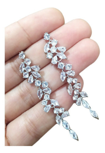 Brinco Noiva Zirconia Pendurado Grande Prata Debutante Luxo