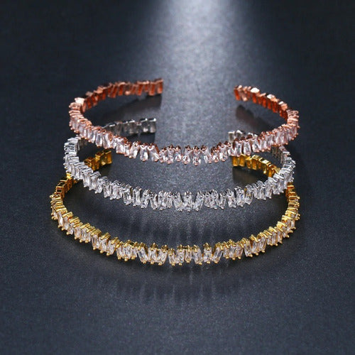 Pulseira Bracelete Prata Ou Dourada Zircônia Noiva Debutante