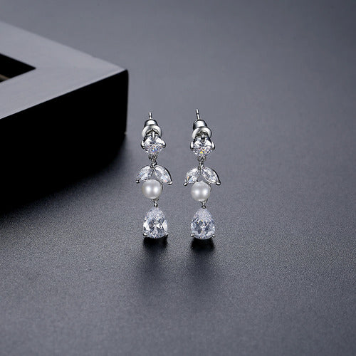 Conjunto Colar Chocker Riviera Brinco Zircônia Pérola Noiva