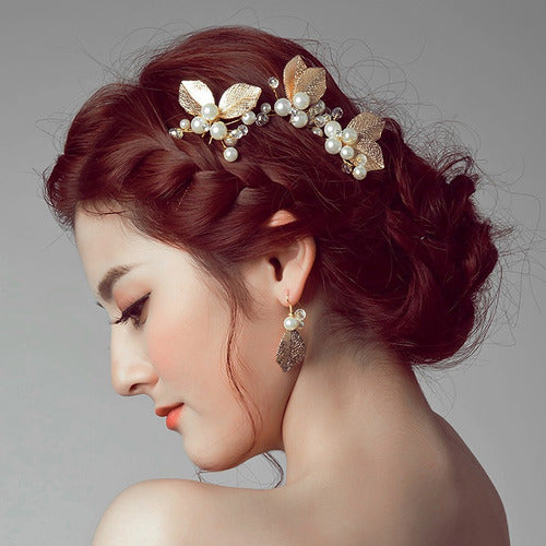 6 Arranjos Enfeite Aplique Dourado Cabelo Noiva Perola Dama