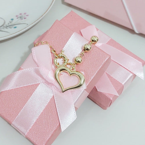 Pulseira Com Pingente Coração Folheada A Ouro Semi Joia