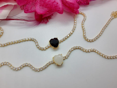 Colar Chocker Zirconia Coração Vermelho Preto Branco Riviera