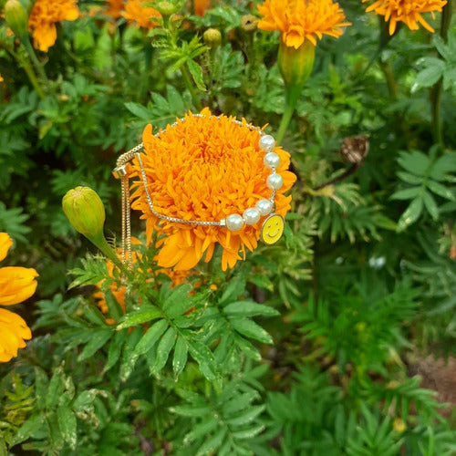 Pulseira Infantil Pingente Smile Pérola Folheada Semi Joia