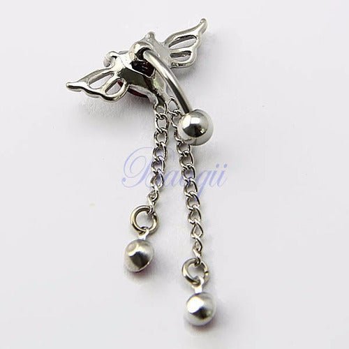 Piercing De Umbigo Invertido Zirconia Coração Prata Vermelho