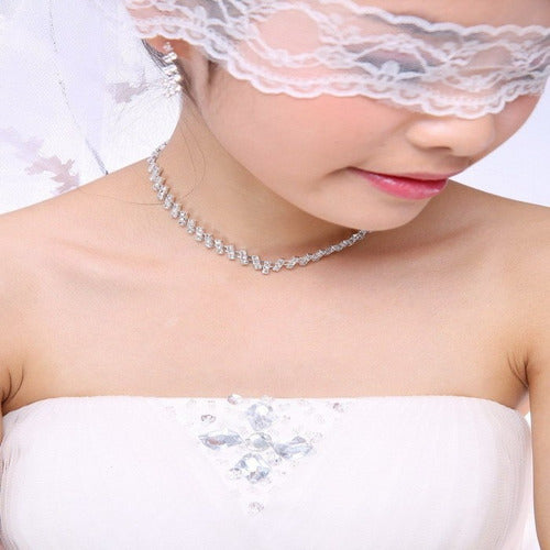 Gargantilha Prata Colar Brinco Strass Noiva Debutante Festa