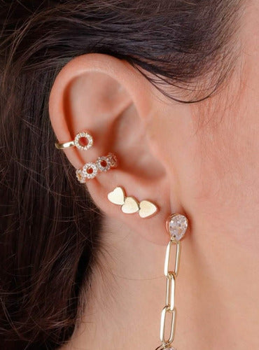 Piercing Argola Falso Fake Dourado Pedra Zirconia Folheado