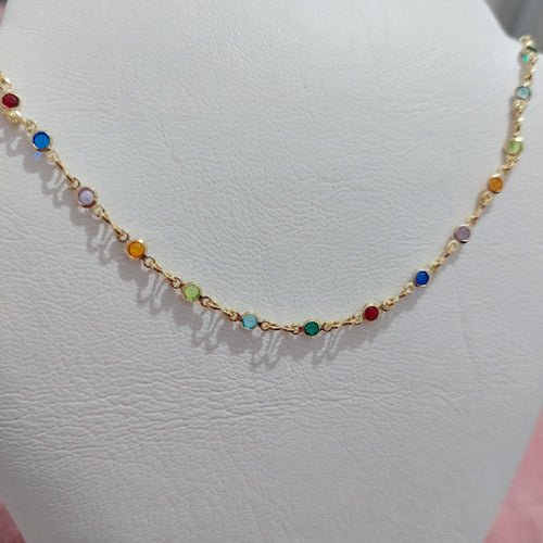 Colar Adulto Ou Infantil Pedras Zirconia Colorido Semijoia