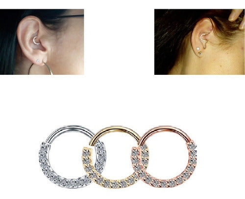 Piercing Nariz Septo Pedra Zirconia Daith 8 Mm Prata Dourado