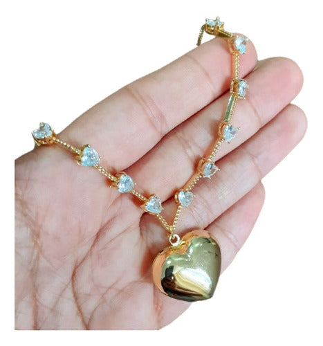 Colar Pedra Zirconia Coração Semijoia Luxo Festa Madrinha