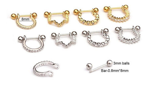 Piercing Argola Helix Dourado Ou Prata Pedra Zirconia 8 Mm