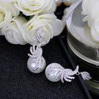 Brinco Noiva Zirconia E Pérola Prata Delicado Luxo