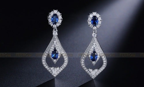 Brinco Noiva Zirconia Azul Prata Festa Madrinha Formatura