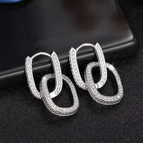 Brinco Argola Pedra Zirconia Retangular Rodio Prata Social Prateado