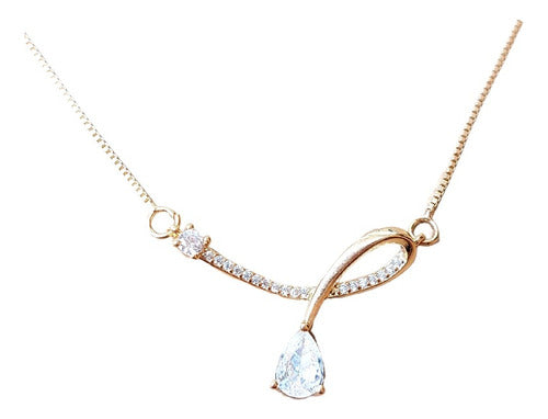 Colar Noiva Gota Pedra Zirconia Dourado F Ouro 18k Semijoia