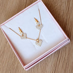 Conjunto Colar E Brinco Pedra Zirconia Coração Folheado Ouro