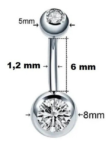 Piercing Umbigo 2 Pedras Aço Cirúrgico Haste De 6 8 10 Mm