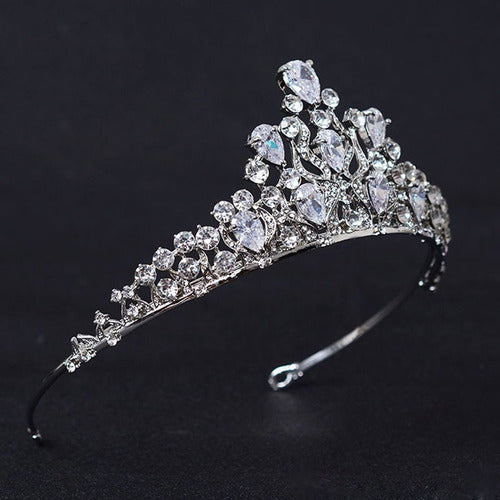 Coroa Tiara Cabelo Noiva Prata Zirconia E Strass Princesa