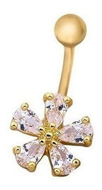 Piercing De Umbigo Prata Ou Dourado Flor Zirconia