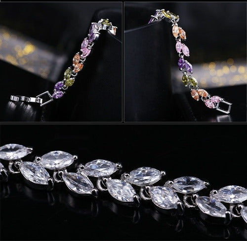 Pulseira Bracelete Prata Com Zircônia Noiva Debutante