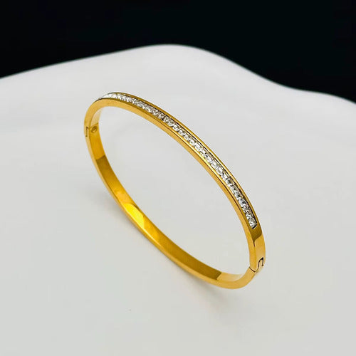 Pulseira Bracelete Prata Dourada Aço Inoxidável Zirconia