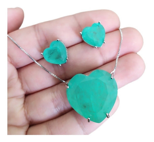Conjunto Colar E Brinco Coração Pedra Zirconia Fusion Ice