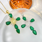 Colar Cruz Crucifixo Zirconia Vermelho Verde Azul F Ouro 18k