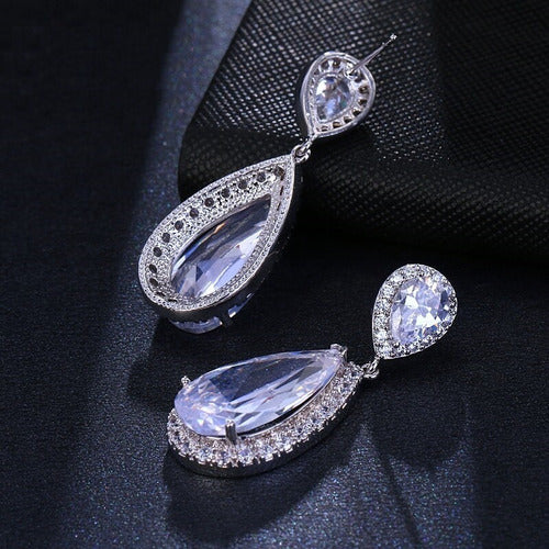 Brinco Noiva Pedra Zirconia Prata Festa Gota Luxo Debutante