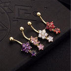 Piercing De Umbigo Dourado Flor Estrela Folheado Zirconia