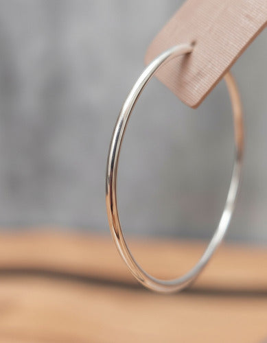 Brinco De Argola Folheado Prata Fio Medio 3,5 Cm