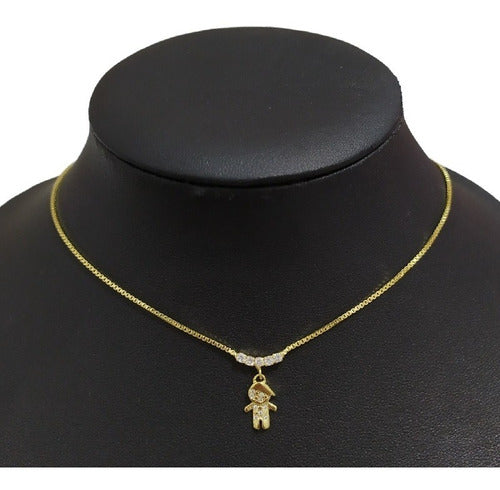 Colar Menino Pedra Zirconia Dourado F. Ouro 18k Semi Joia